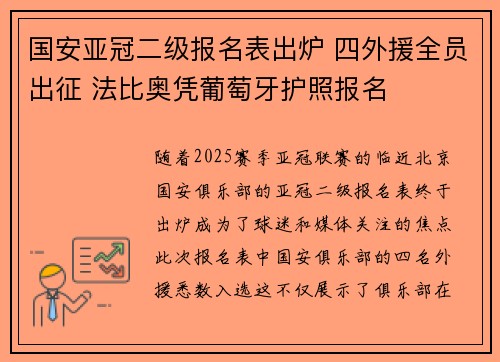 国安亚冠二级报名表出炉 四外援全员出征 法比奥凭葡萄牙护照报名